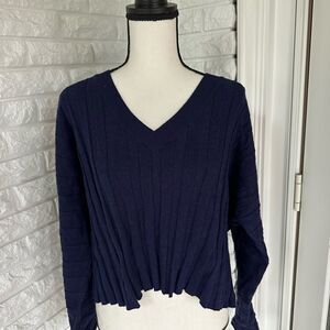 Navy V-Neck Women's Cropped Sweater